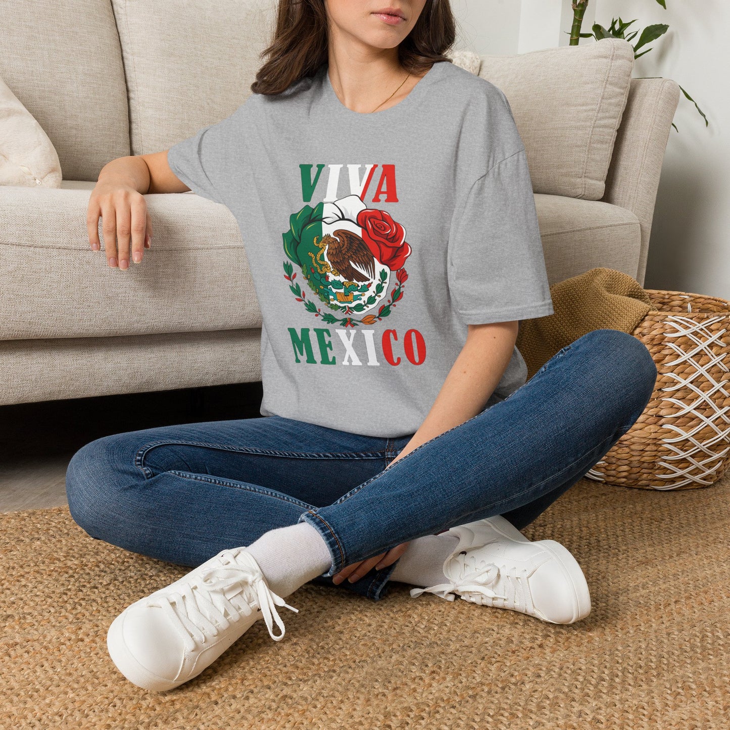 Viva Mexico T-Shirt — Mexican Flag Rose & Eagle Graphic