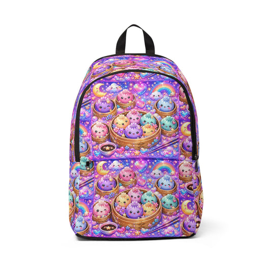 Cute Kawaii Dumpling Pattern Backpack — Colorful Pastel Moon & Stars School Bag
