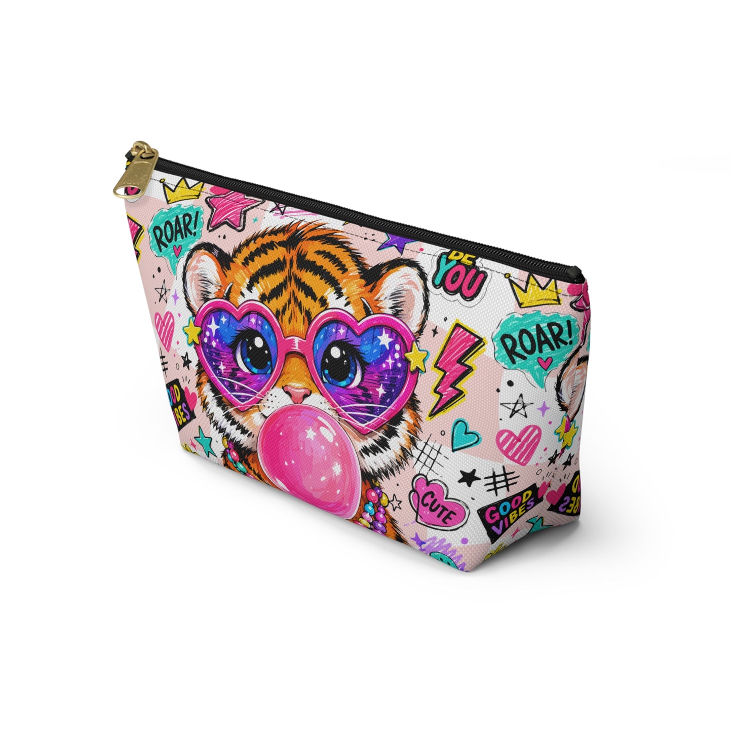 Cute Tiger Bubblegum Accessory Pouch — Heart Sunglasses Cosmetic Bag - kids pencil holder - back to school - Gifts for kids