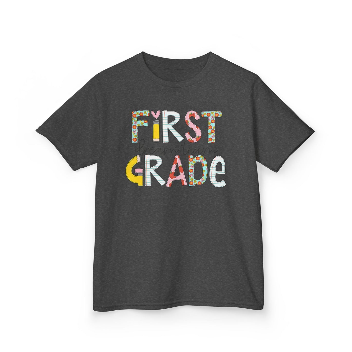 First Grade Kids T-Shirt — "First Grade" Colorful Back-to-School Tee