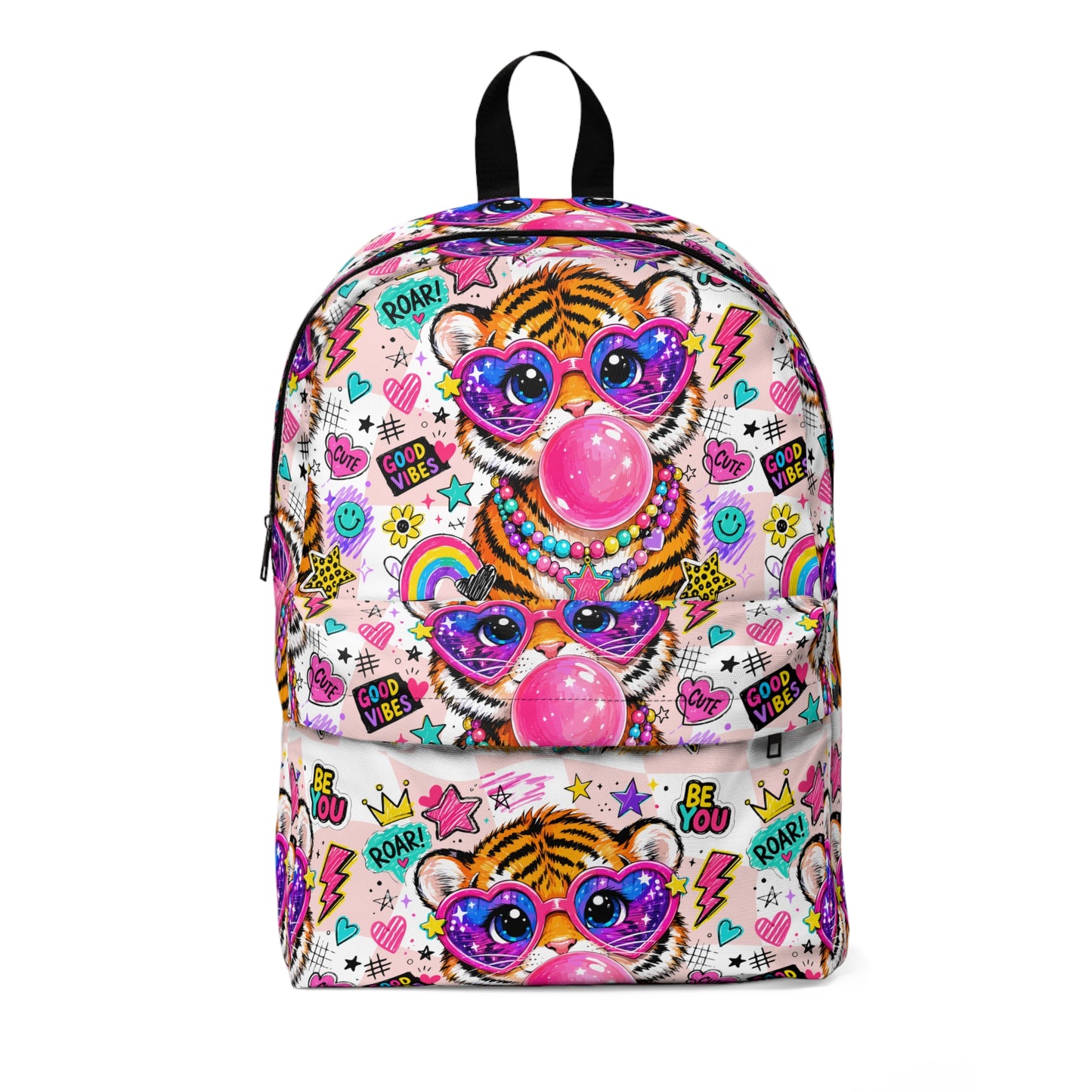 Colorful Bubblegum Tiger Backpack — Kids Cute Heart Sunglasses School Bag