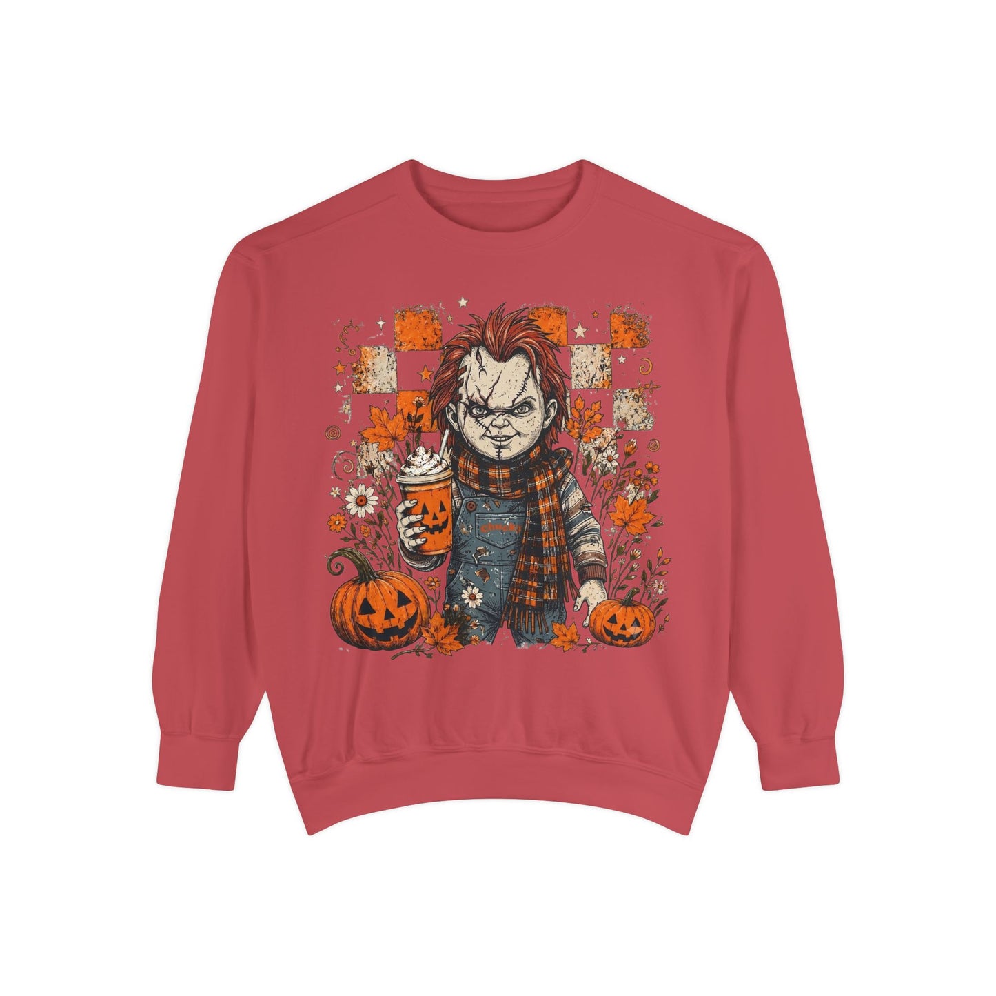 Horror Pumpkin Crewneck Sweatshirt — Chucky Fall Halloween Graphic