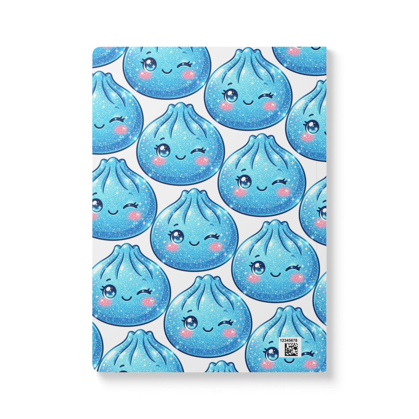 Kawaii Blue Dumpling Softcover Journal — Cute Winky Pattern Notebook