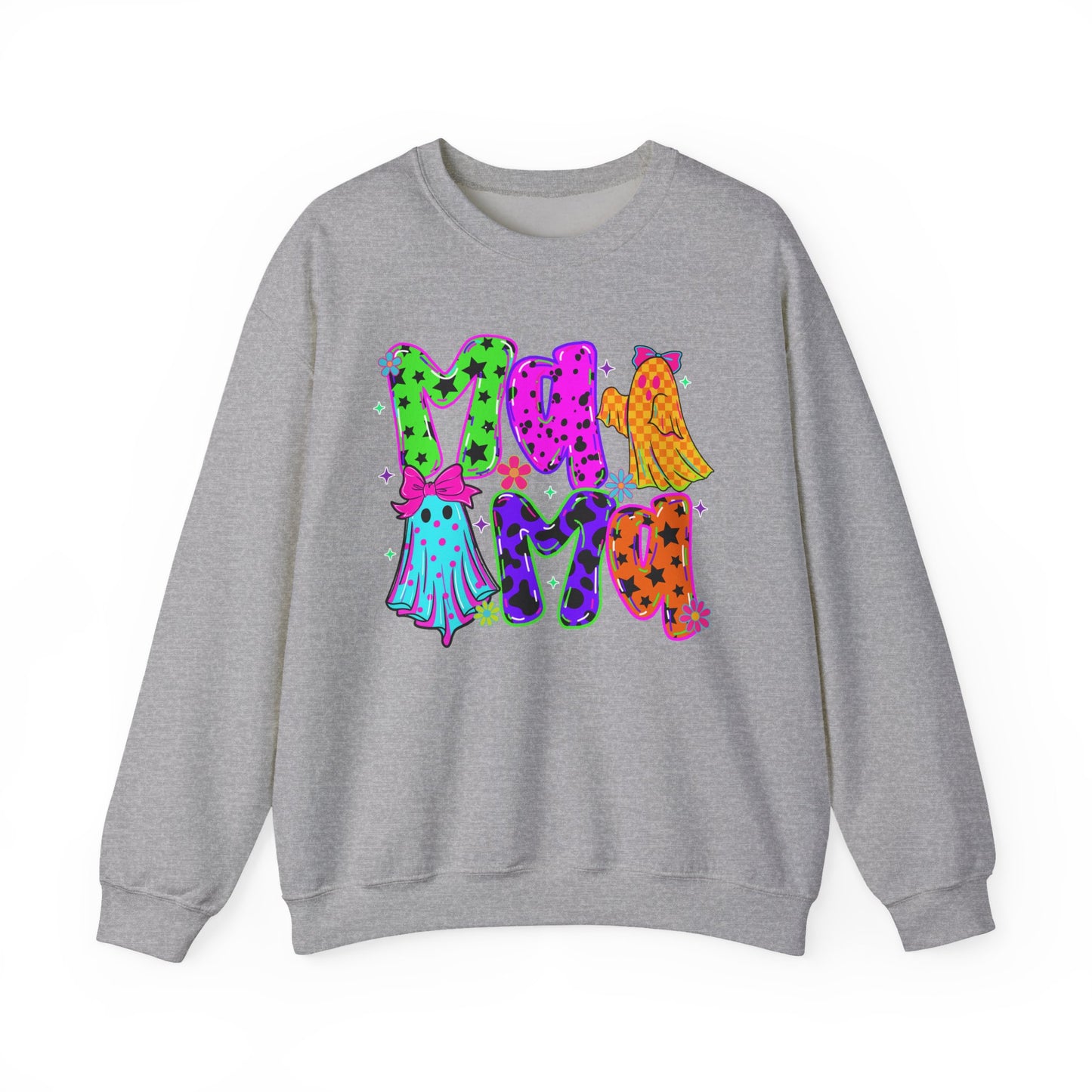 Ghost Mama Crewneck Sweatshirt — Colorful Neon Halloween Mom Pullover - Gifts for Mom - Mama Sweater - Halloween Sweater for Moms - Sweater Weather