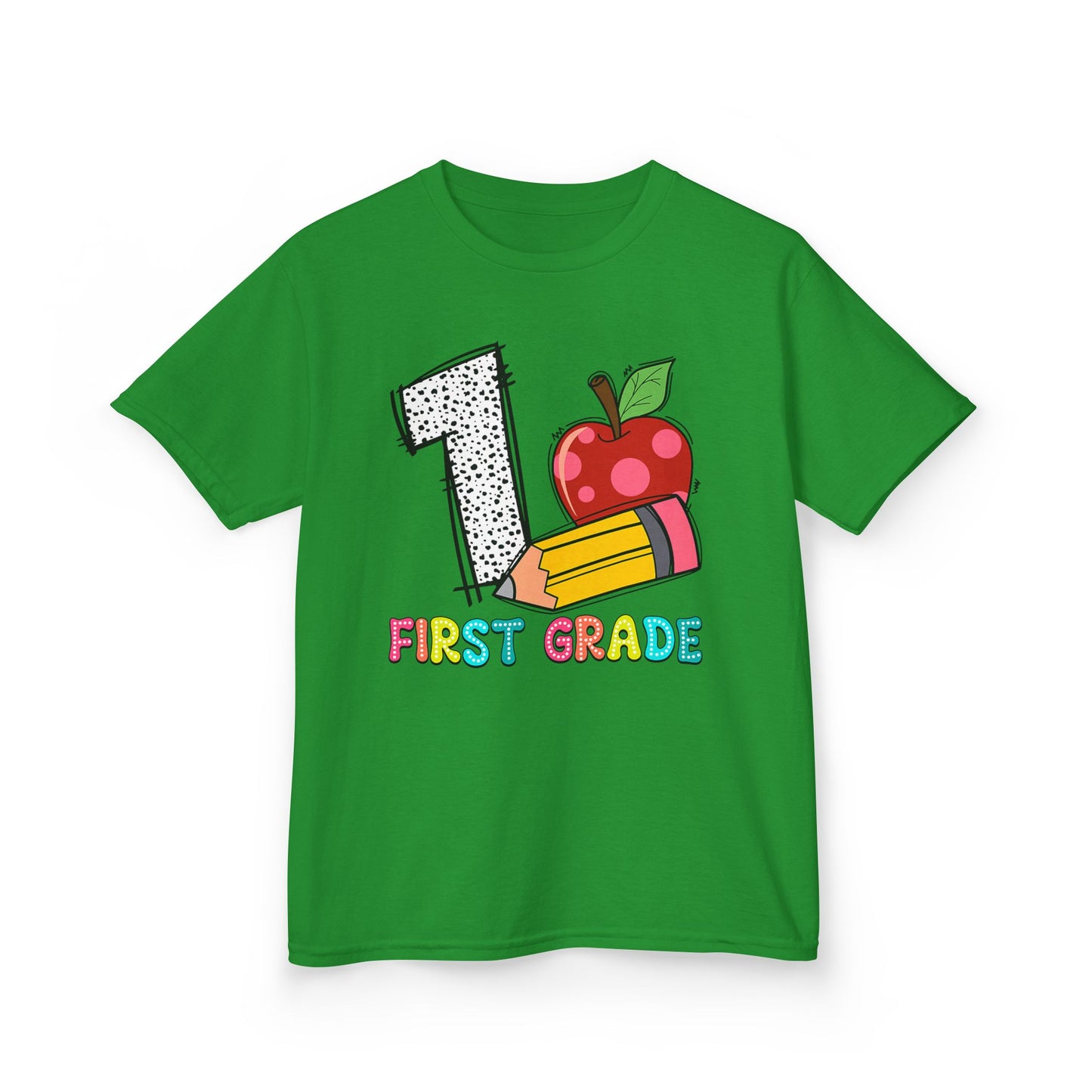 First Grade Kids T‑Shirt — Colorful '1 First Grade' Apple & Pencil Back-to-School Tee