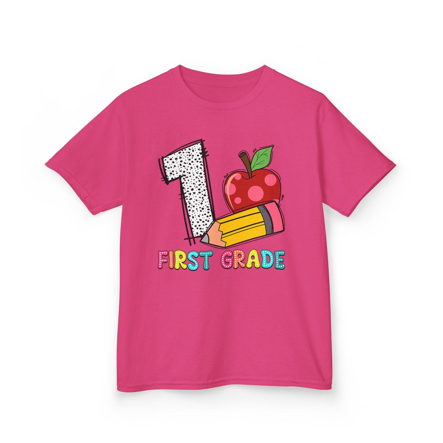 First Grade Kids T‑Shirt — Colorful '1 First Grade' Apple & Pencil Back-to-School Tee