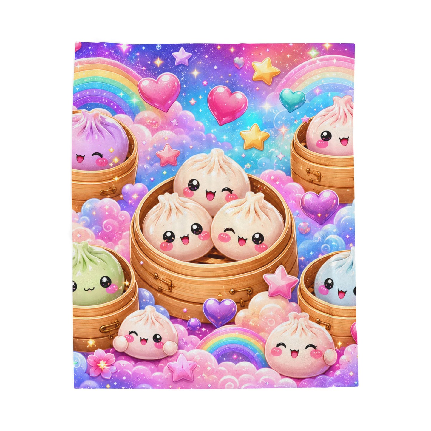 Kawaii Dim Sum Velveteen Plush Blanket — Rainbow Dumpling Throw