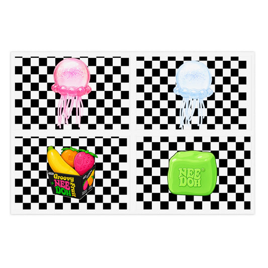 Checkerboard Jellyfish & NeeDoh Sticker Sheet — Retro Cute Decorative Stickers