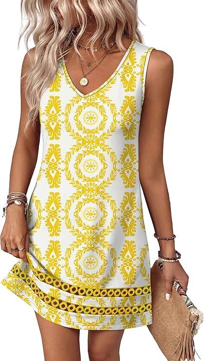 Women’s V-Neck Boho Summer Dress | Floral Vacation & Beach Dress
