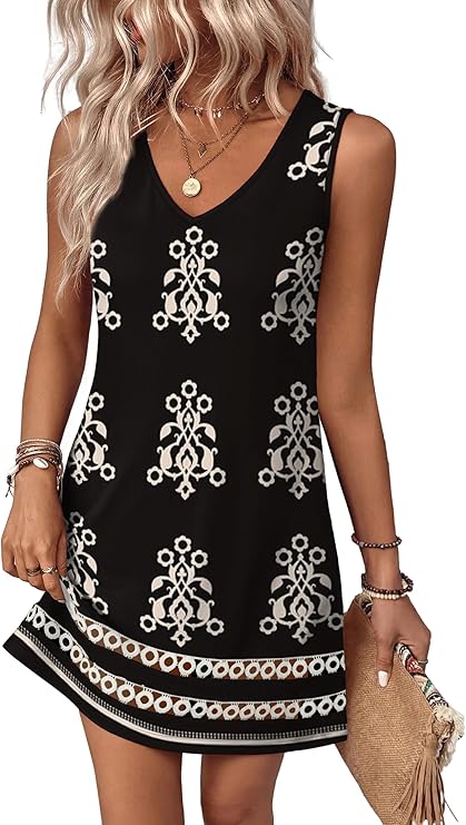 Women’s V-Neck Boho Summer Dress | Floral Vacation & Beach Dress