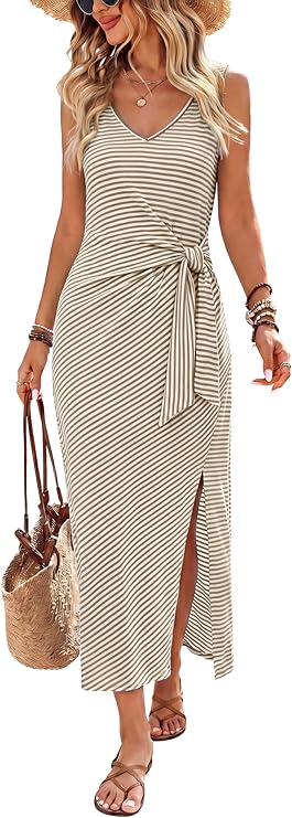 Women’s Sleeveless V-Neck Midi Wrap Dress | Summer Vacation & Resort Dress