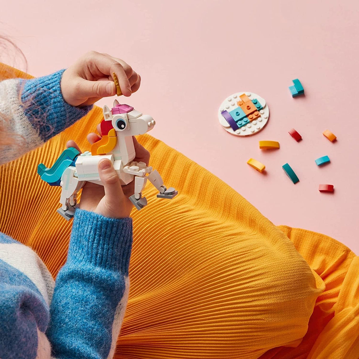 LEGO Creator 3 in 1 Magical Unicorn Toy, Transforms to Seahorse to Peacock, Rainbow Animal Figures, Unicorn Gift for Grandchildren, Girls and Boys, Buildable Toys, 31140