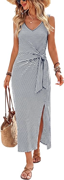 Women’s Sleeveless V-Neck Midi Wrap Dress | Summer Vacation & Resort Dress