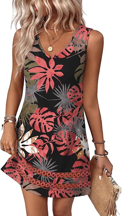 Women’s V-Neck Boho Summer Dress | Floral Vacation & Beach Dress