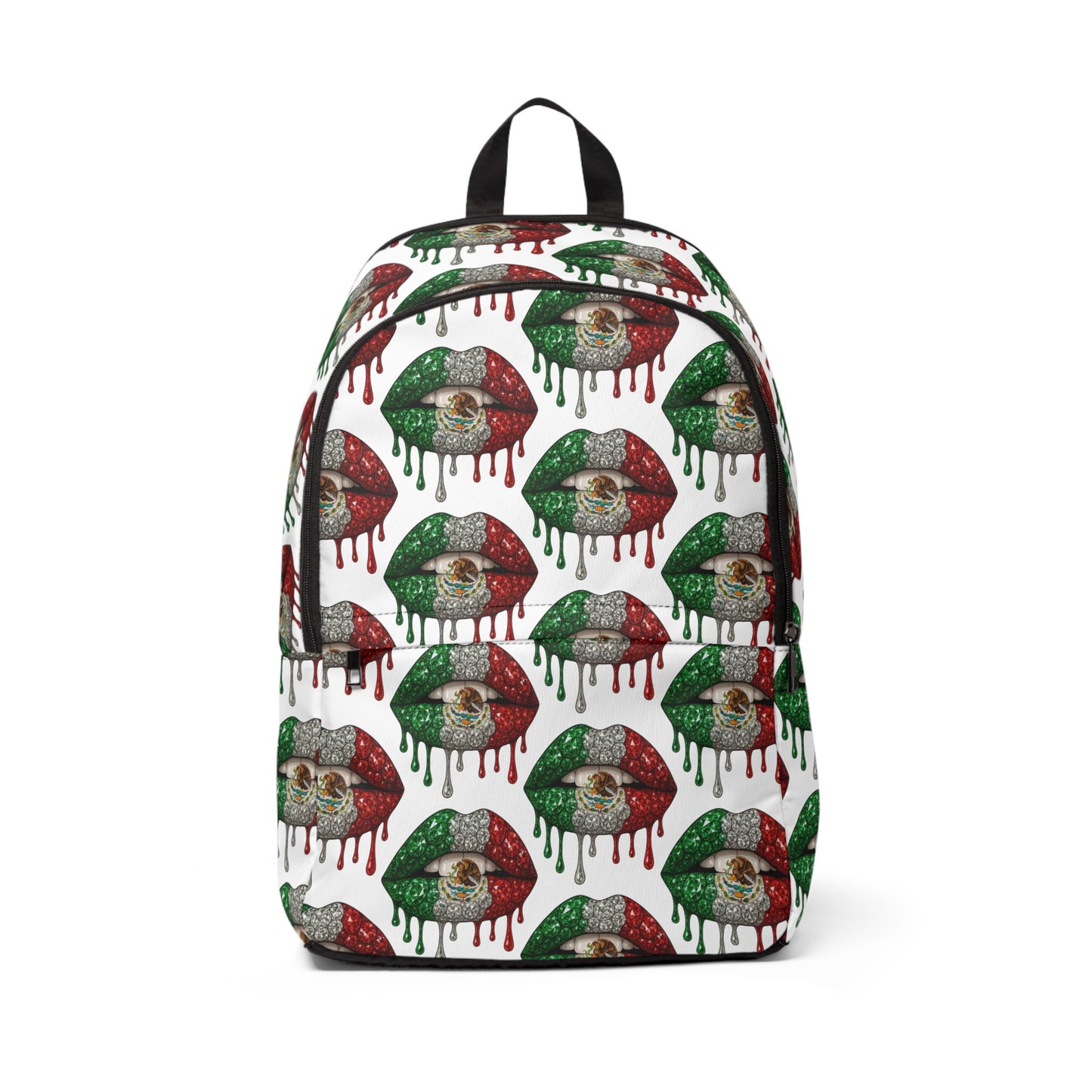 Mexican Flag Drip Lip Print Backpack - Patriotic Mexico Graphic School Bag