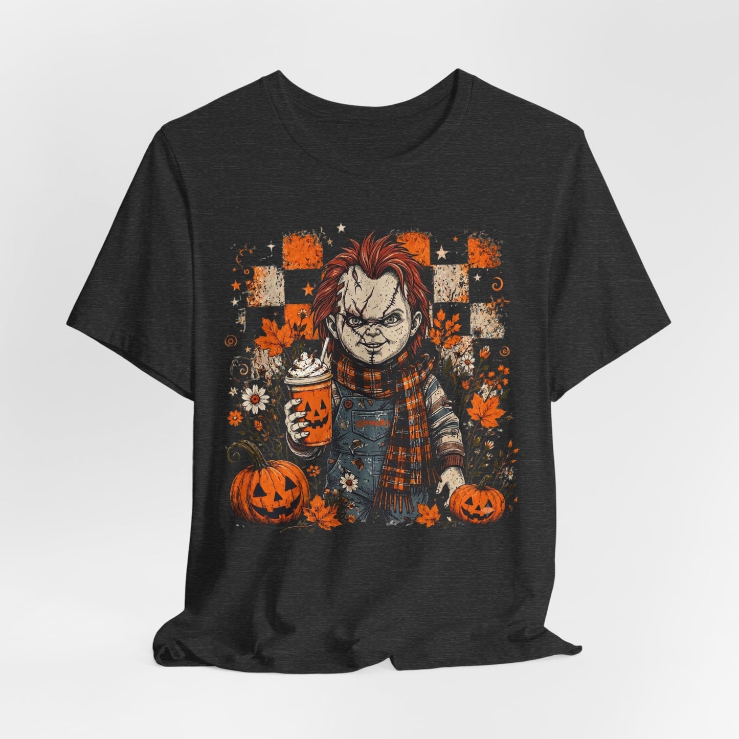 Halloween Horror Doll T‑Shirt – Pumpkin Patch Scare Tee