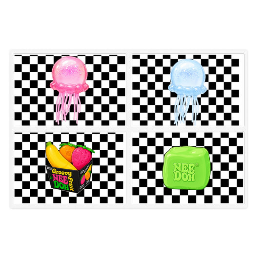 Checkerboard Jellyfish & NeeDoh Sticker Sheet — Retro Cute Decorative Stickers