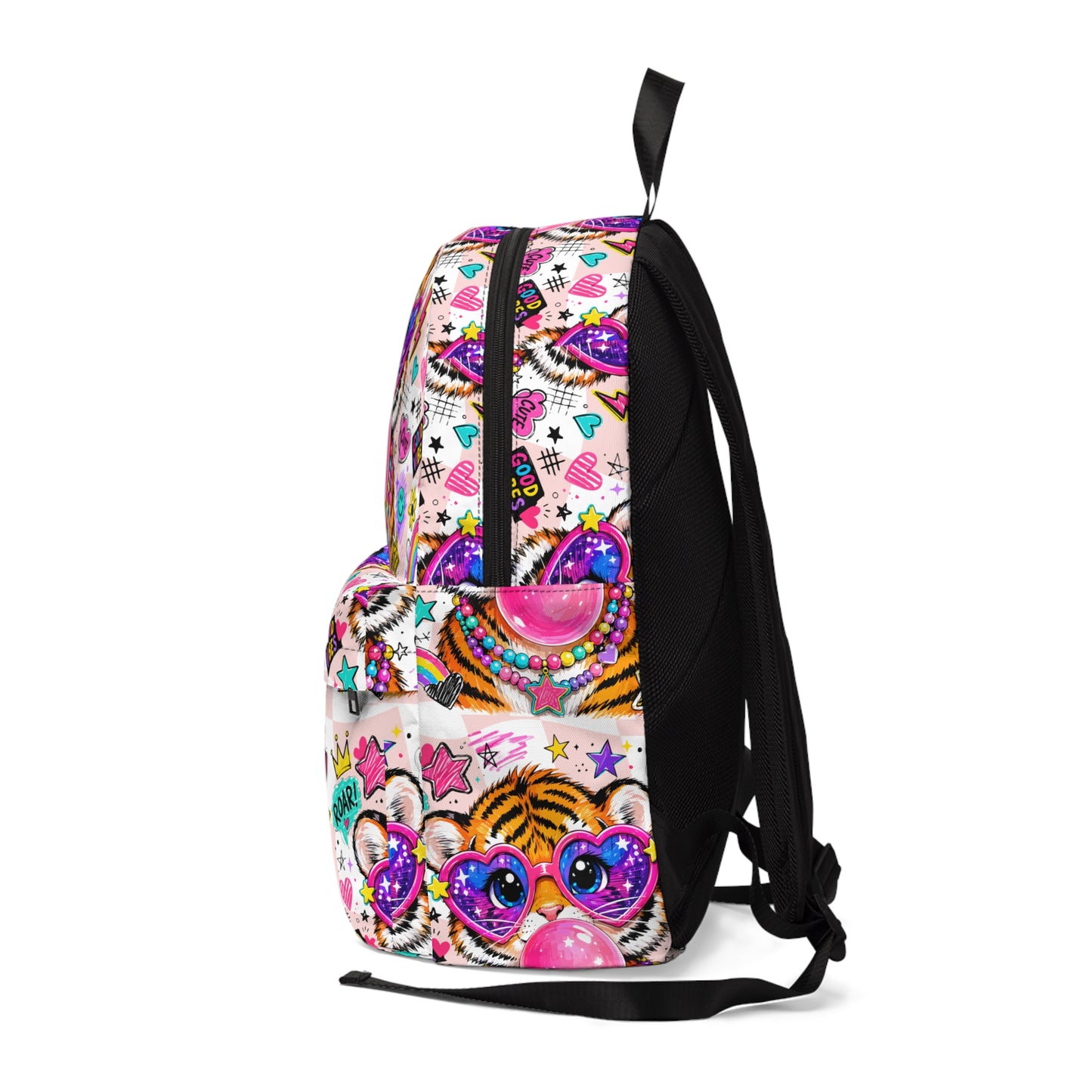 Colorful Bubblegum Tiger Backpack — Kids Cute Heart Sunglasses School Bag
