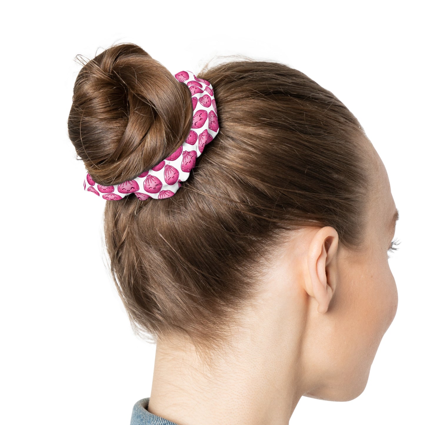 Pink Petal Pattern Scrunchie — Floral Hair Accessory