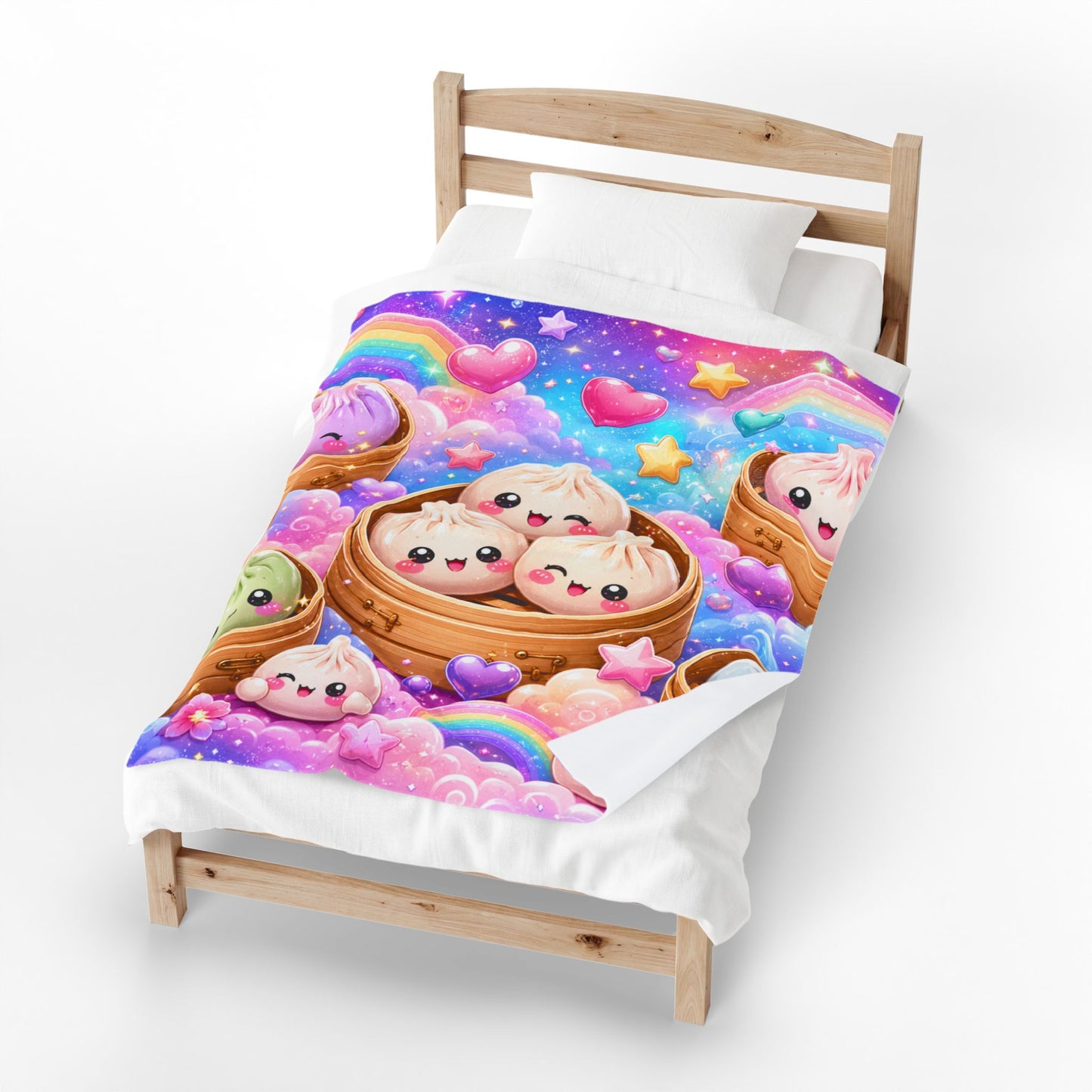 Kawaii Dim Sum Velveteen Plush Blanket — Rainbow Dumpling Throw