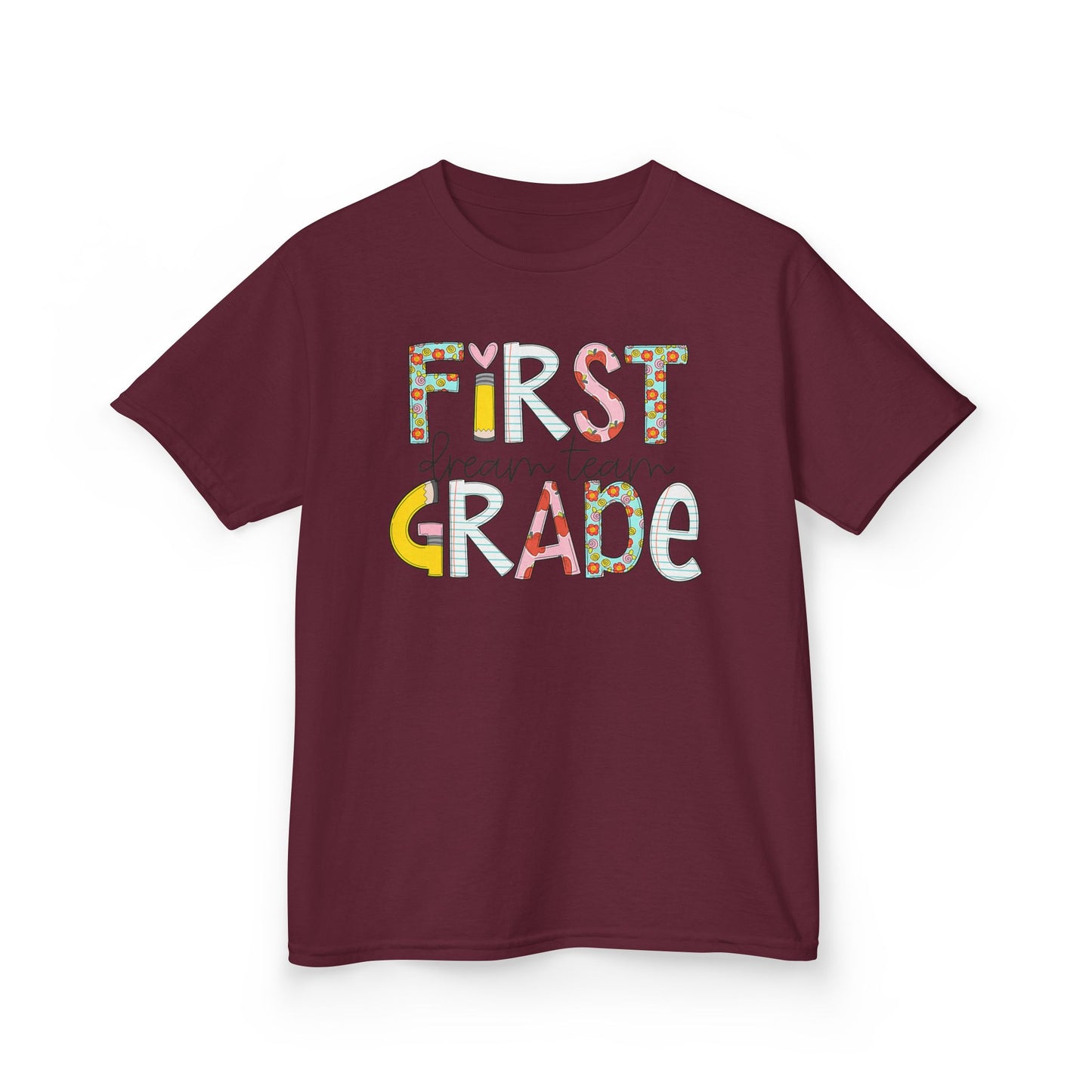 First Grade Kids T-Shirt — "First Grade" Colorful Back-to-School Tee