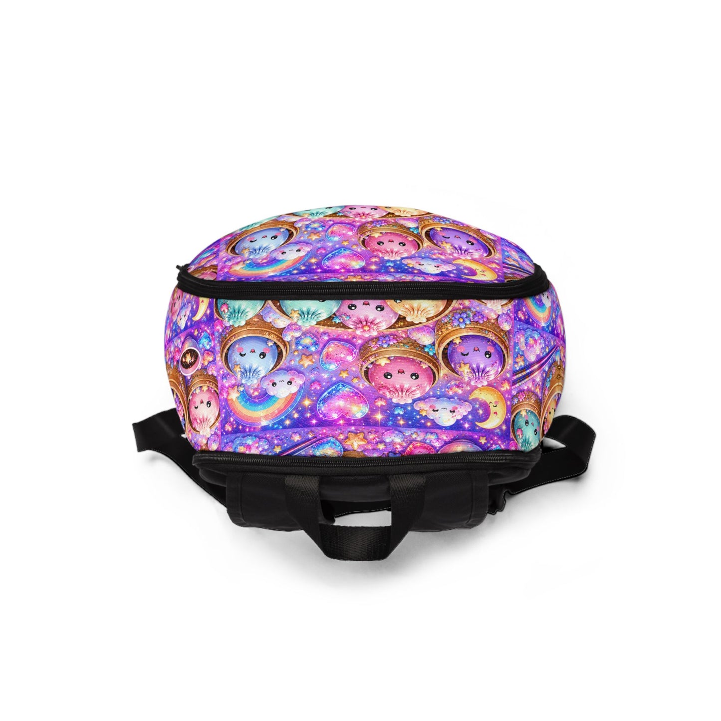 Cute Kawaii Dumpling Pattern Backpack — Colorful Pastel Moon & Stars School Bag