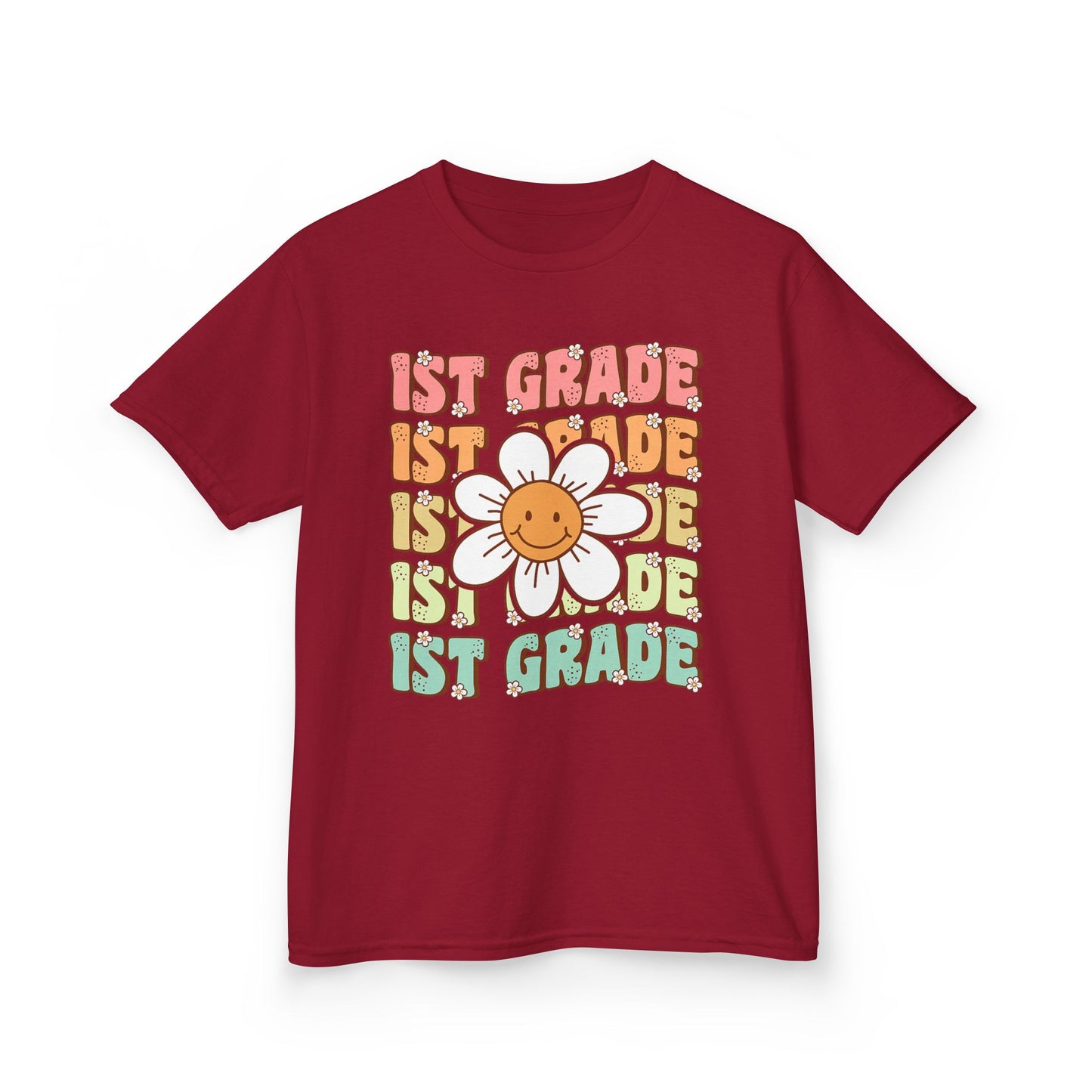 1st Grade Kids T‑Shirt — Cute Smiley Daisy Back-to-School Tee