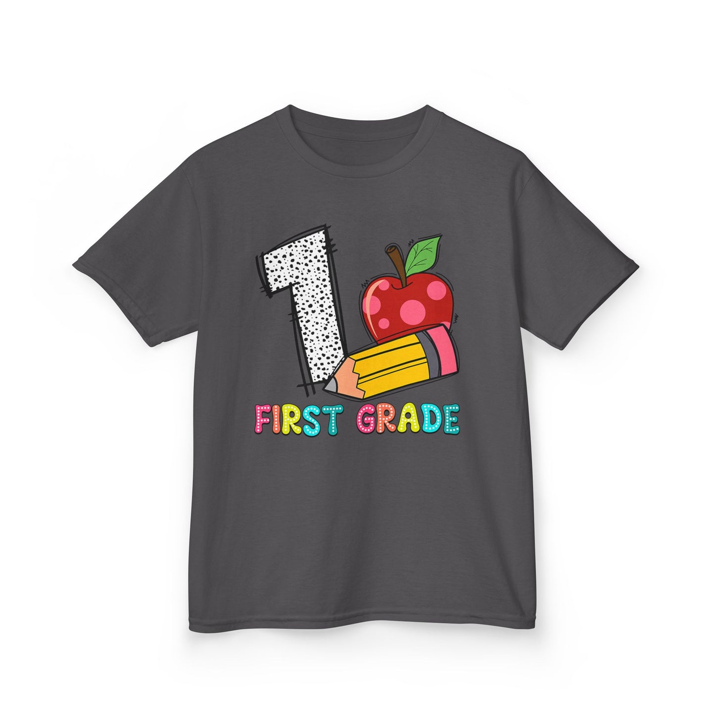 First Grade Kids T‑Shirt — Colorful '1 First Grade' Apple & Pencil Back-to-School Tee