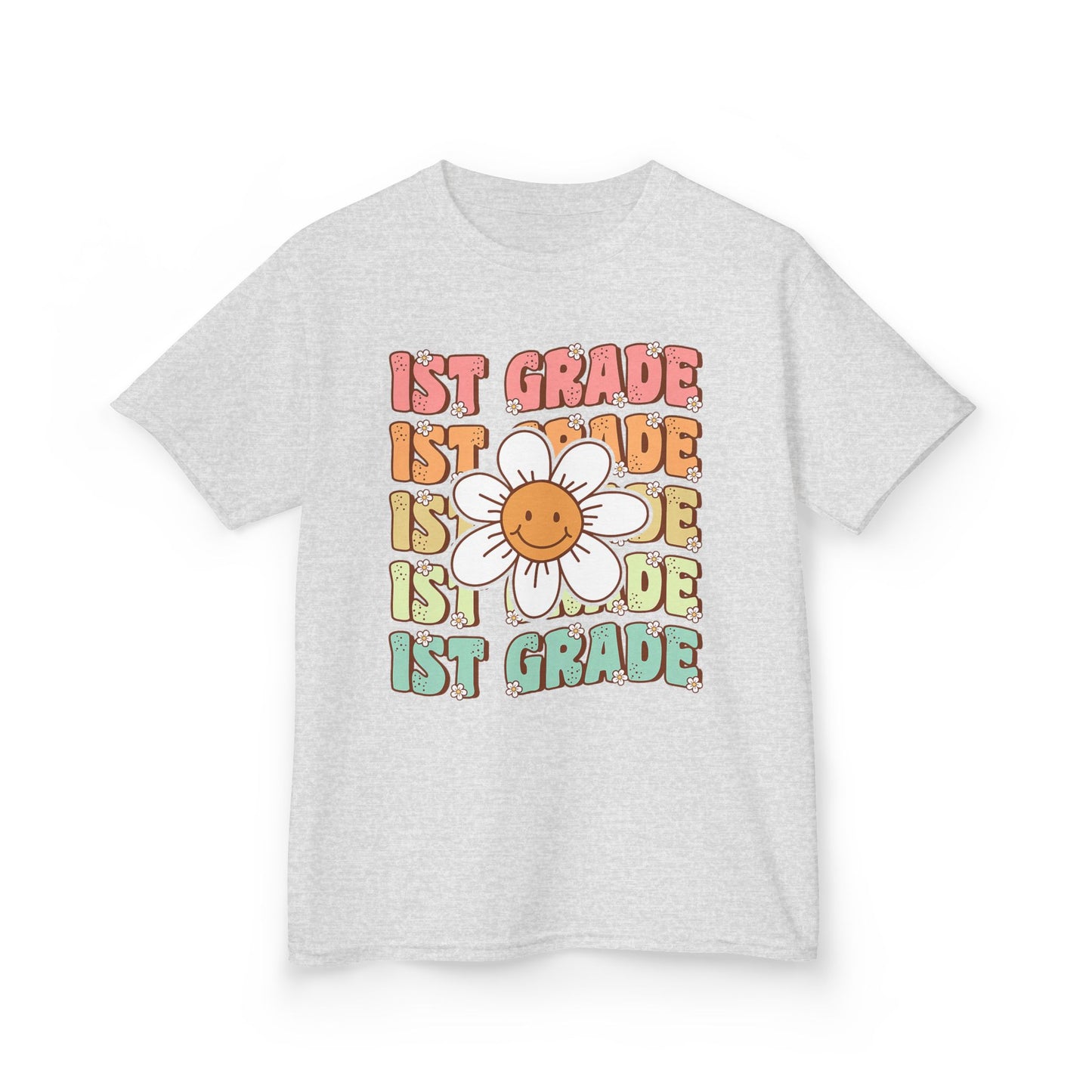 1st Grade Kids T‑Shirt — Cute Smiley Daisy Back-to-School Tee