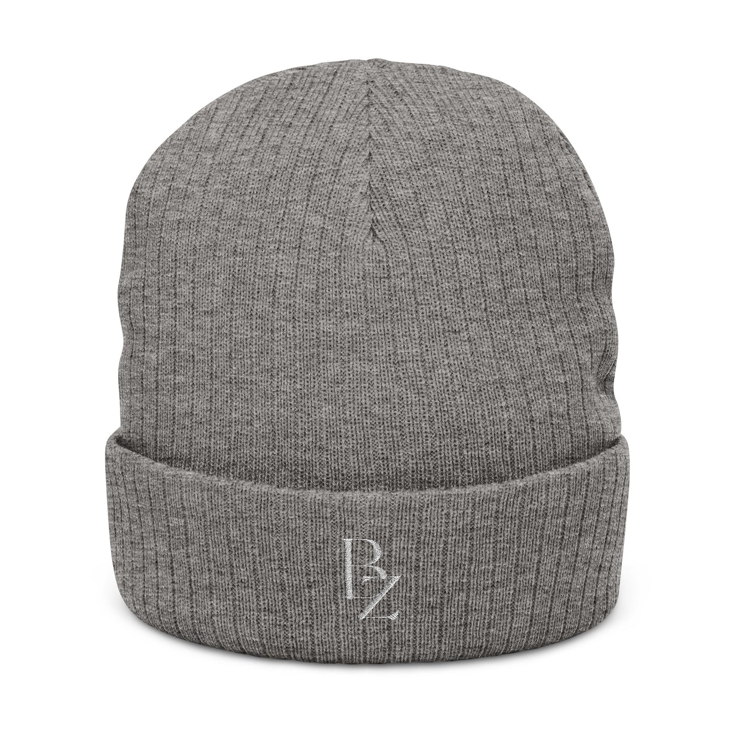 Embroidered Ribbed Beanie — Minimal 'BZ' Logo Knit Hat