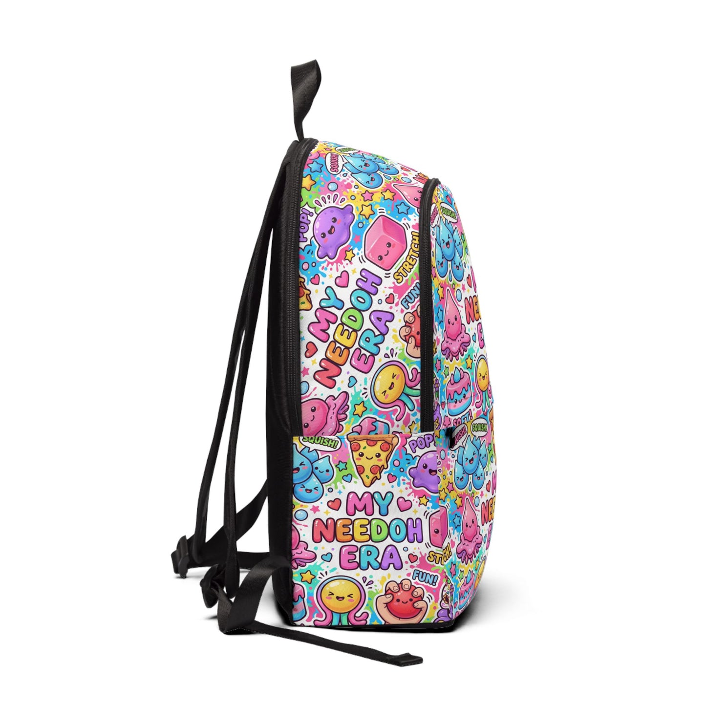 Cute Kawaii "My Needoh Era" Fabric Backpack – Colorful Cartoon Snack Print School Bag