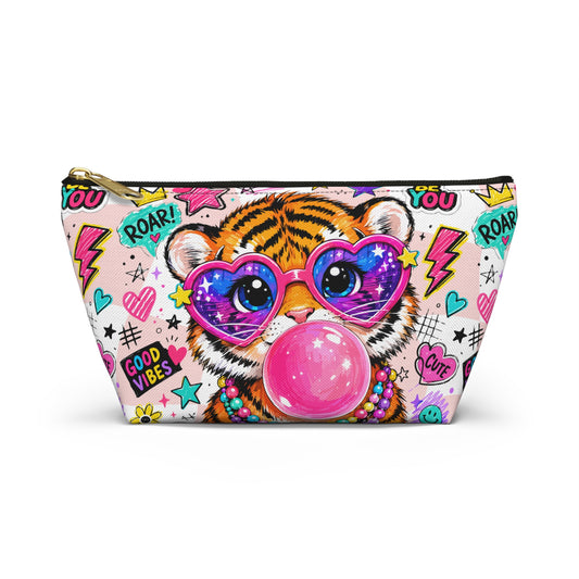 Cute Tiger Bubblegum Accessory Pouch — Heart Sunglasses Cosmetic Bag - kids pencil holder - back to school - Gifts for kids