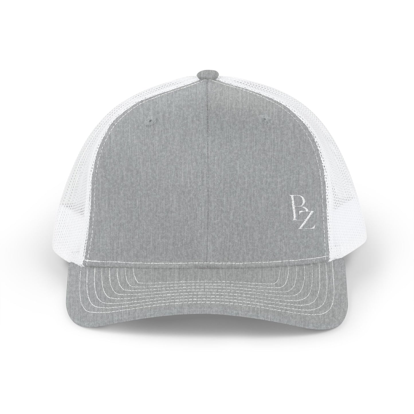 Embroidered 'BZ' Snapback Trucker Cap — Black Front White Mesh Hat