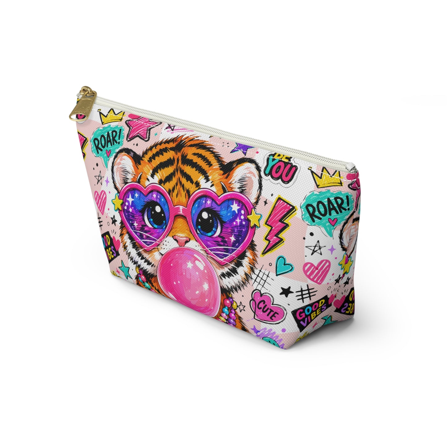 Cute Tiger Bubblegum Accessory Pouch — Heart Sunglasses Cosmetic Bag - kids pencil holder - back to school - Gifts for kids