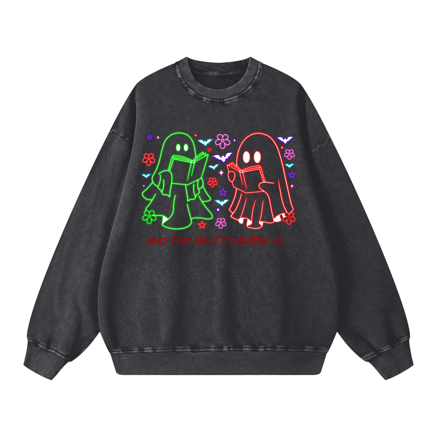 Ghost Halloween Oversized Sweatshirt - Reading Sweatshirt- Ghost Sweater - Neon Sweatshirt