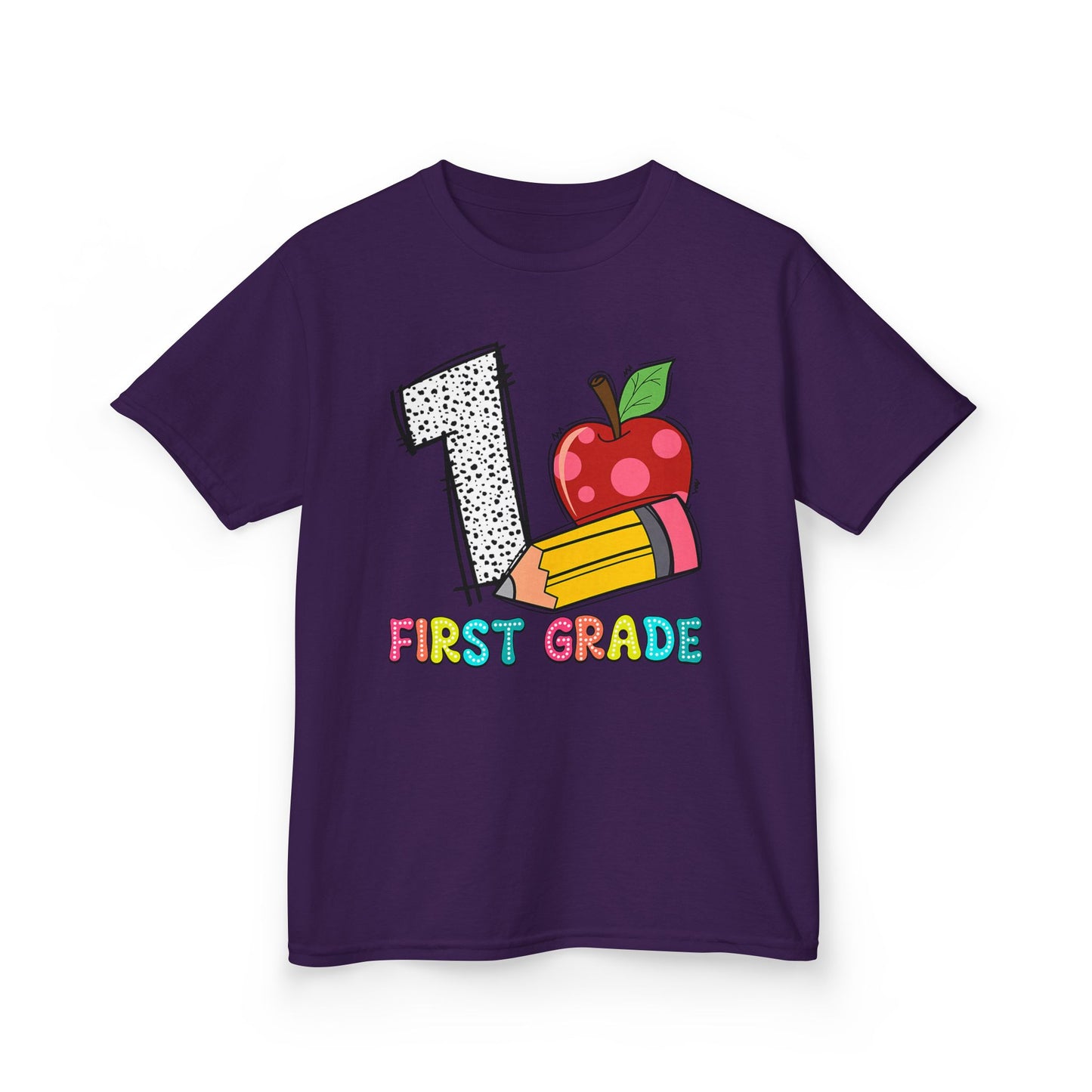 First Grade Kids T‑Shirt — Colorful '1 First Grade' Apple & Pencil Back-to-School Tee