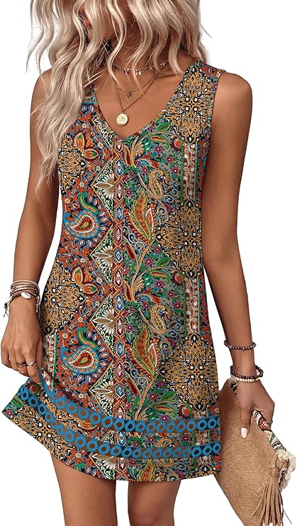 Women’s V-Neck Boho Summer Dress | Floral Vacation & Beach Dress