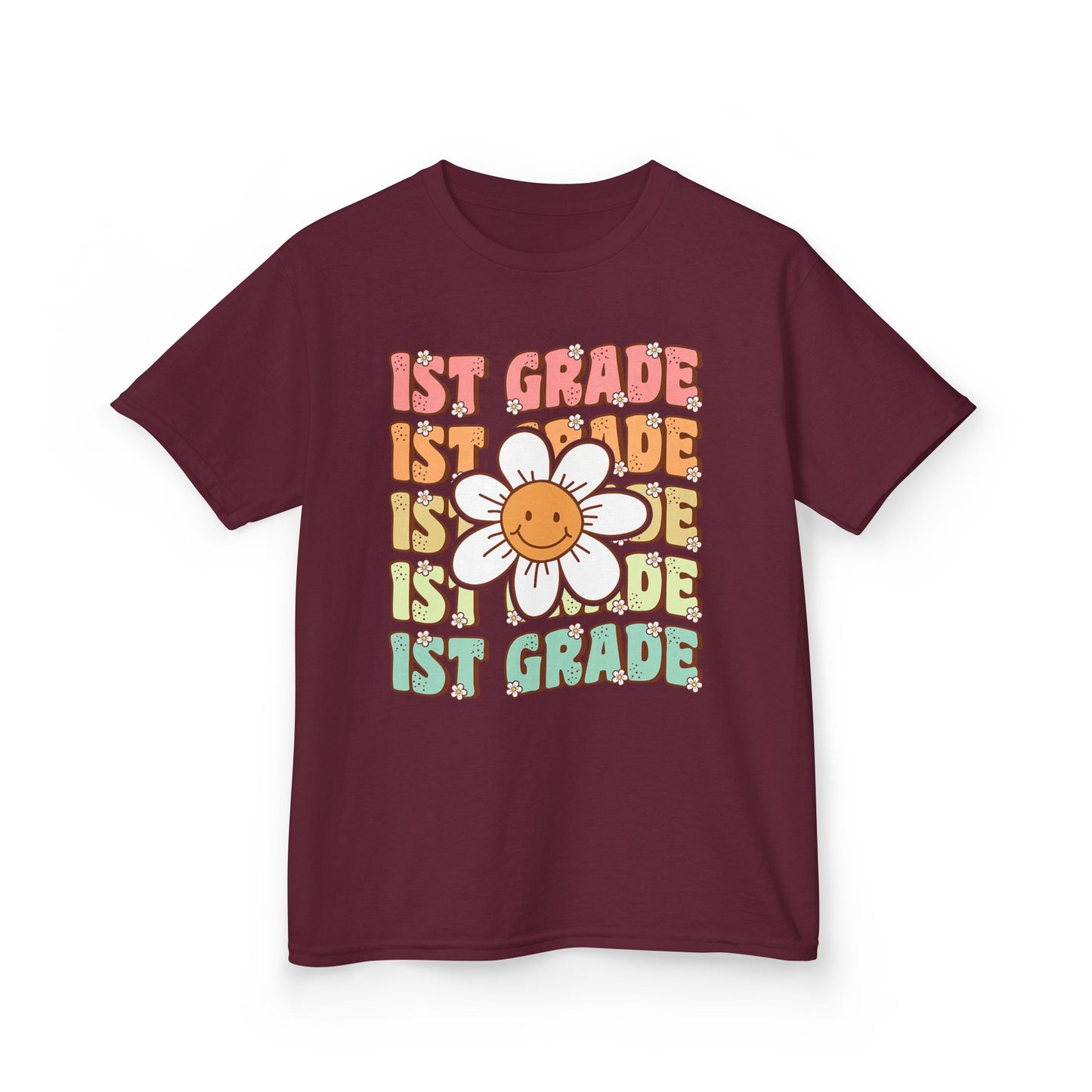 1st Grade Kids T‑Shirt — Cute Smiley Daisy Back-to-School Tee