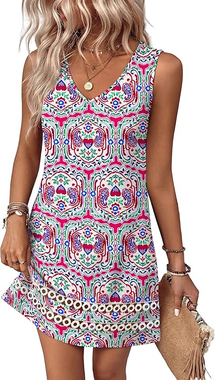 Women’s V-Neck Boho Summer Dress | Floral Vacation & Beach Dress