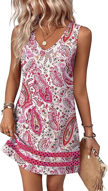 Women’s V-Neck Boho Summer Dress | Floral Vacation & Beach Dress