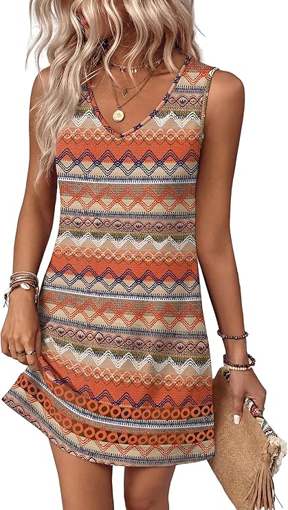 Women’s V-Neck Boho Summer Dress | Floral Vacation & Beach Dress
