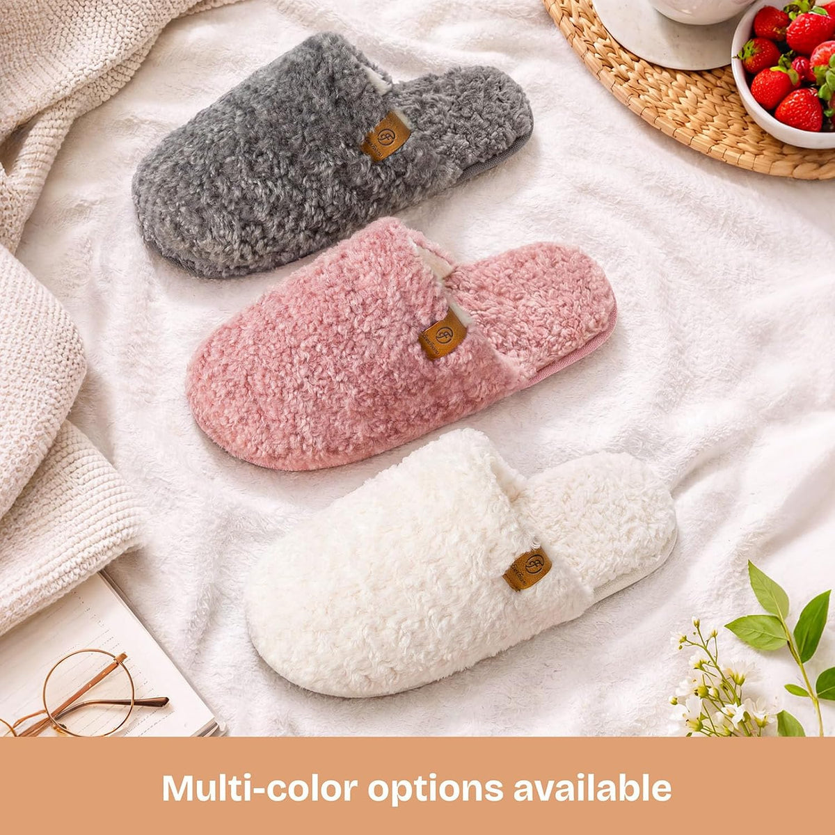 Women'S Fuzzy Slippers Warm Cozy Memory Foam Indoor House Shoes