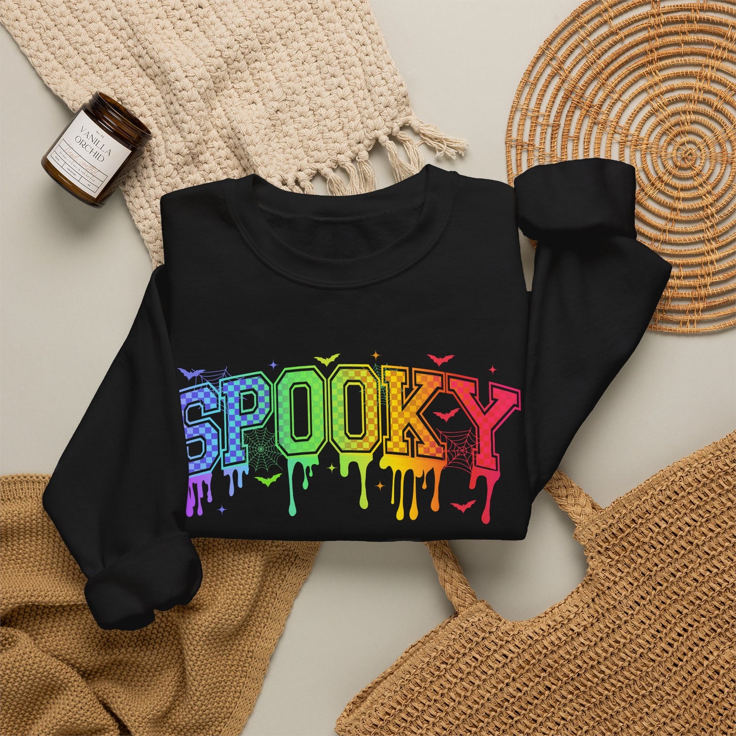 Rainbow Drip "Spooky" Halloween Graphic - halloween shirt - halloween sweater - halloween sweatshirt - halloween costume - ghost sweater