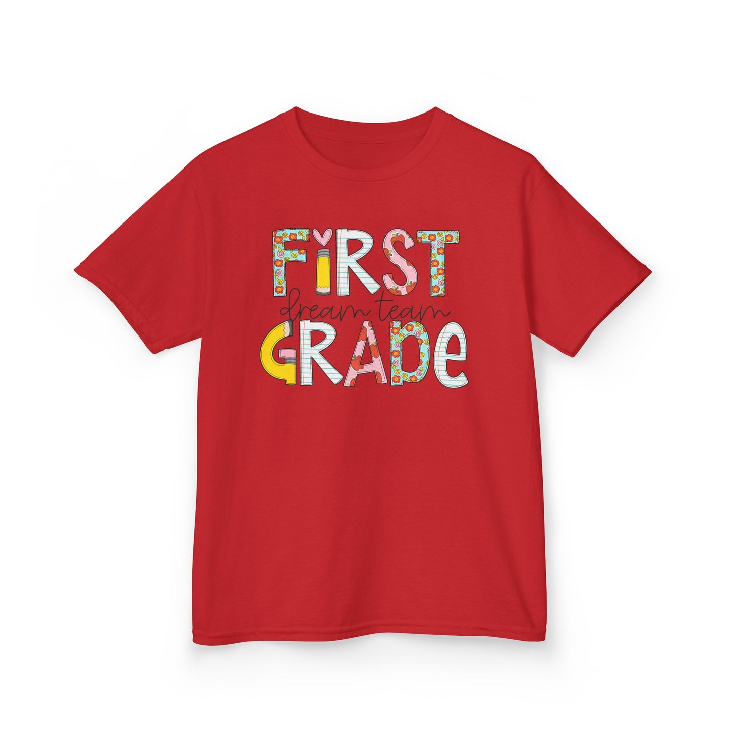 First Grade Kids T-Shirt — "First Grade" Colorful Back-to-School Tee