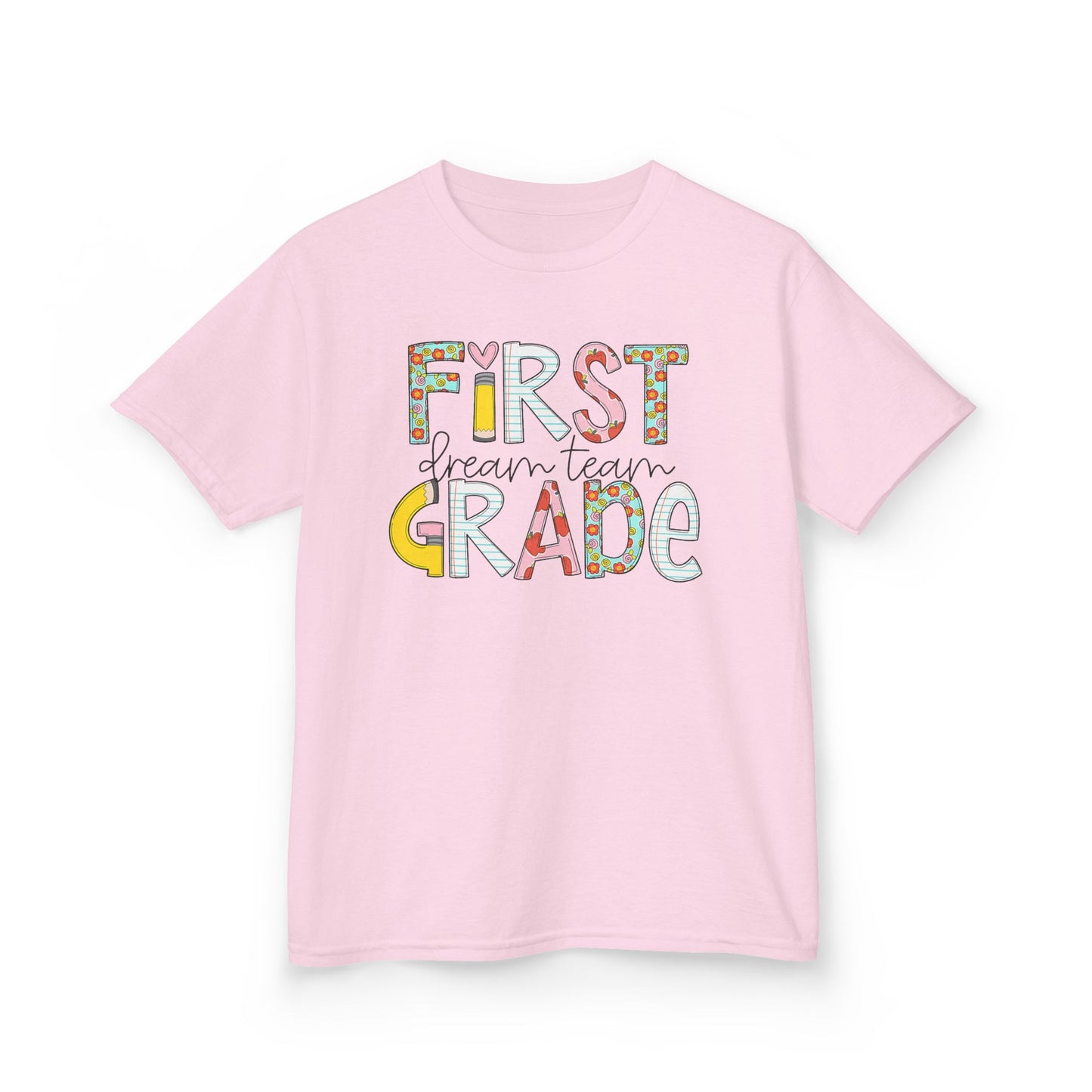 First Grade Kids T-Shirt — "First Grade" Colorful Back-to-School Tee