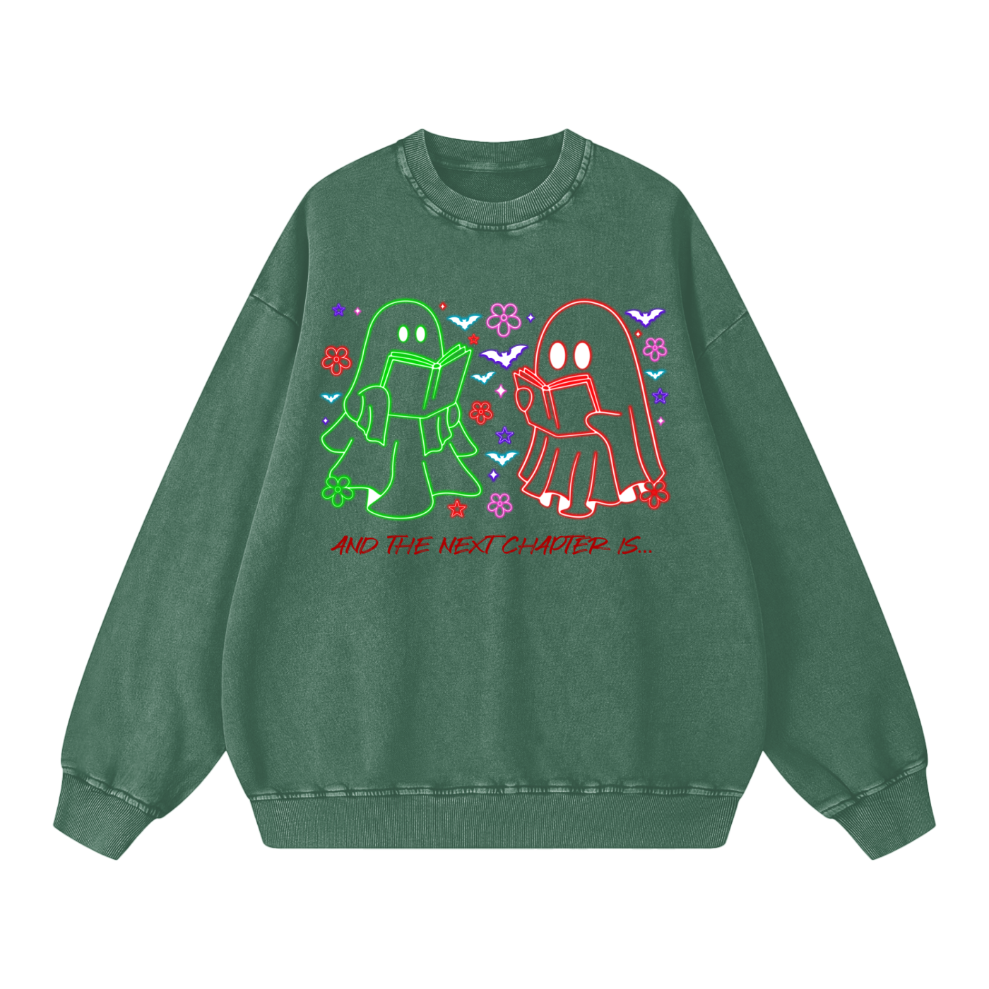 Ghost Halloween Oversized Sweatshirt - Reading Sweatshirt- Ghost Sweater - Neon Sweatshirt