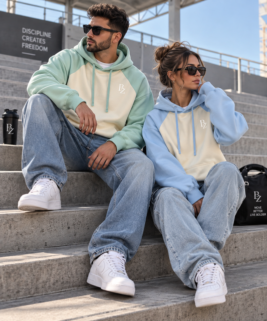 BZ Unisex Color Block Raglan Hoodie | Heavyweight Gym & Streetwear