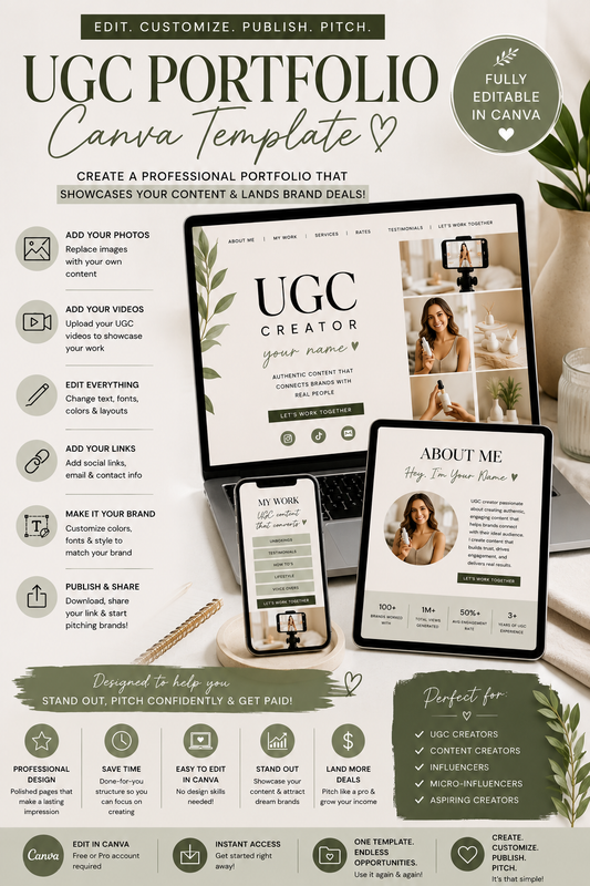 UGC Portfolio Canva Template | Editable Creator Portfolio for Brand Pitches