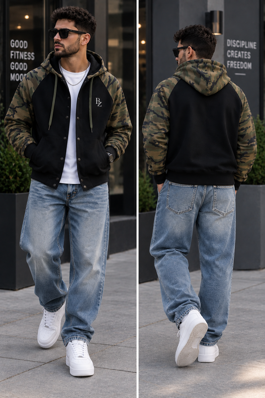 BZ Unisex Heavyweight Camo Zip Hoodie | Premium Gym & Streetwear Jacket