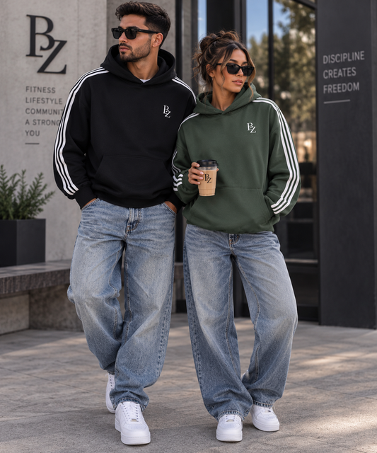 BZ Unisex Side Stripe Oversized Hoodie | Heavyweight Gym & Streetwear